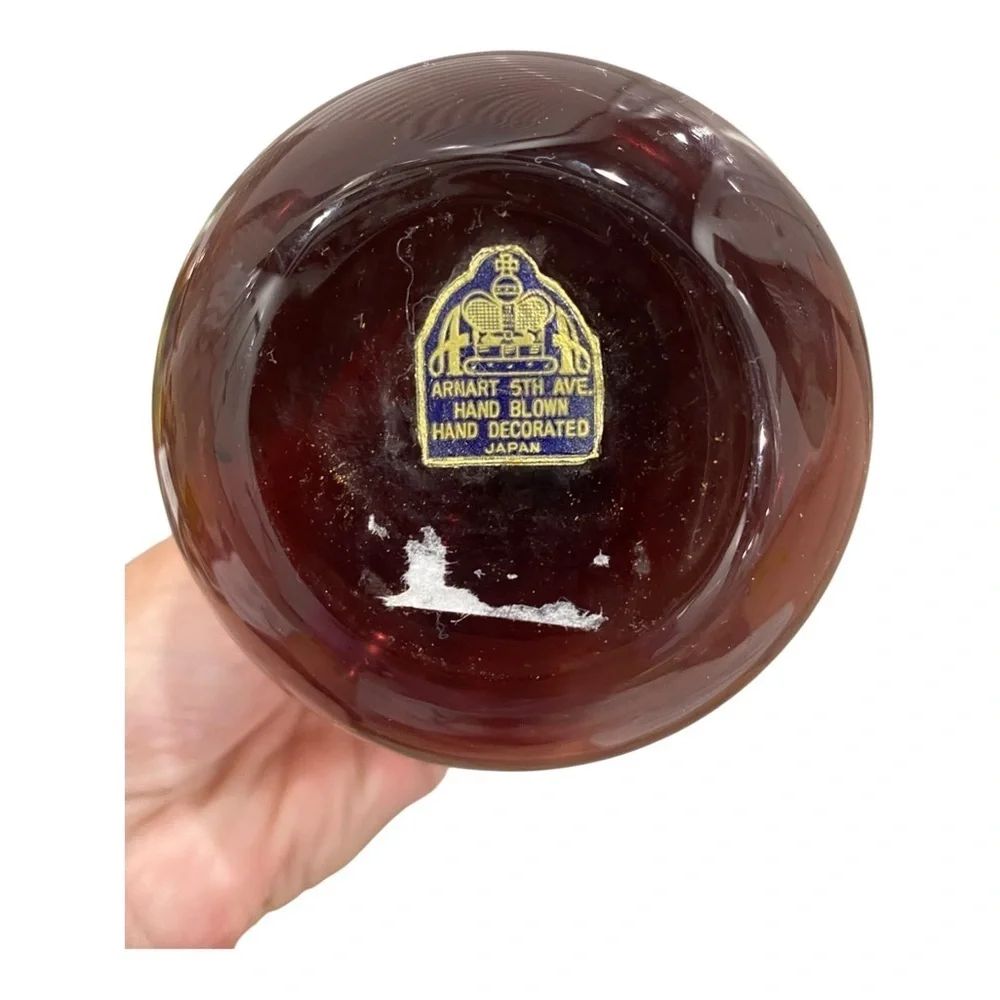 Elegant Handblown and Hand Decorated Purple and Gold Glass Vase- tall stem vase